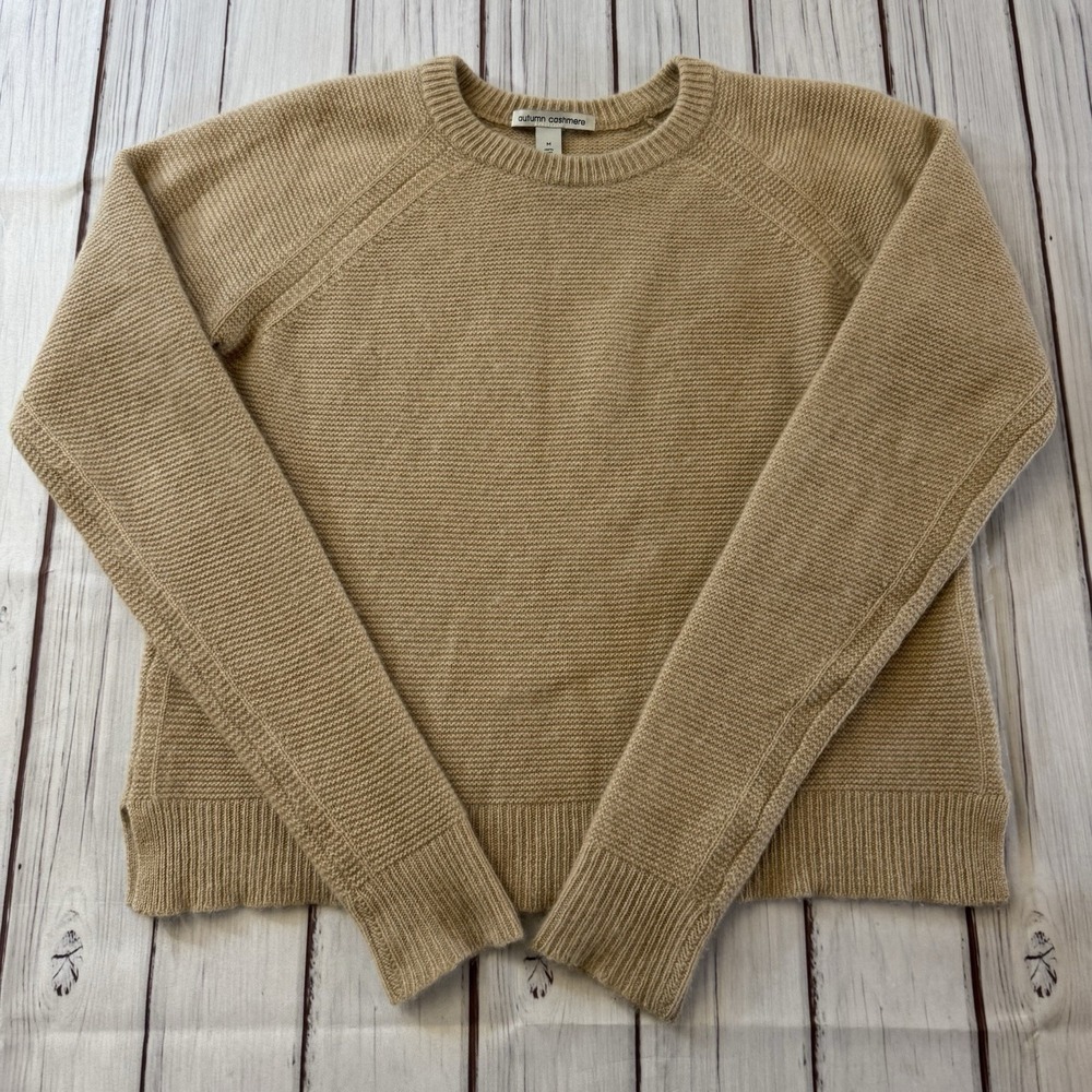 Autumn Cashmere 100% Cashmere Sweater Womens M Tan Raglan Knit Quite Luxury